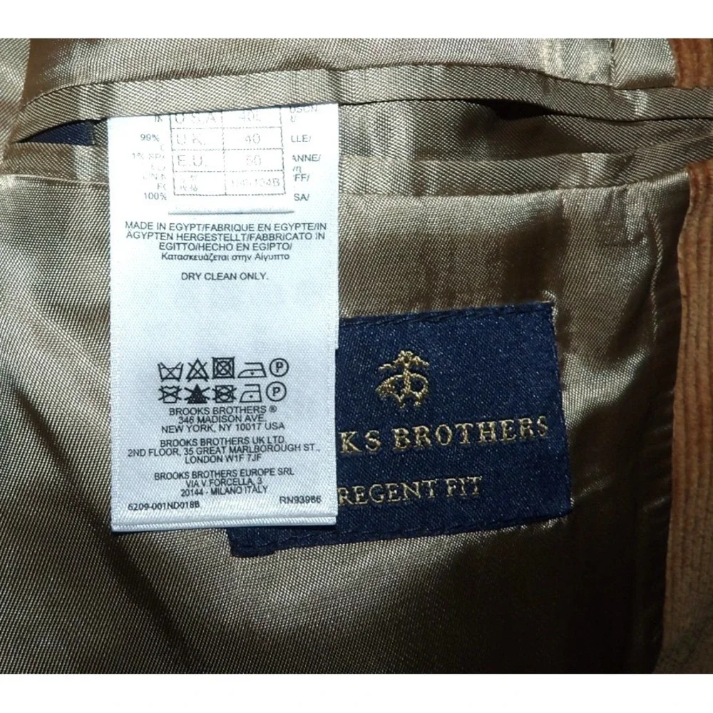 Brooks Brothers REGENT FIT Brown Double Vent Corduroy 2 Button Blazer Men's 40L
